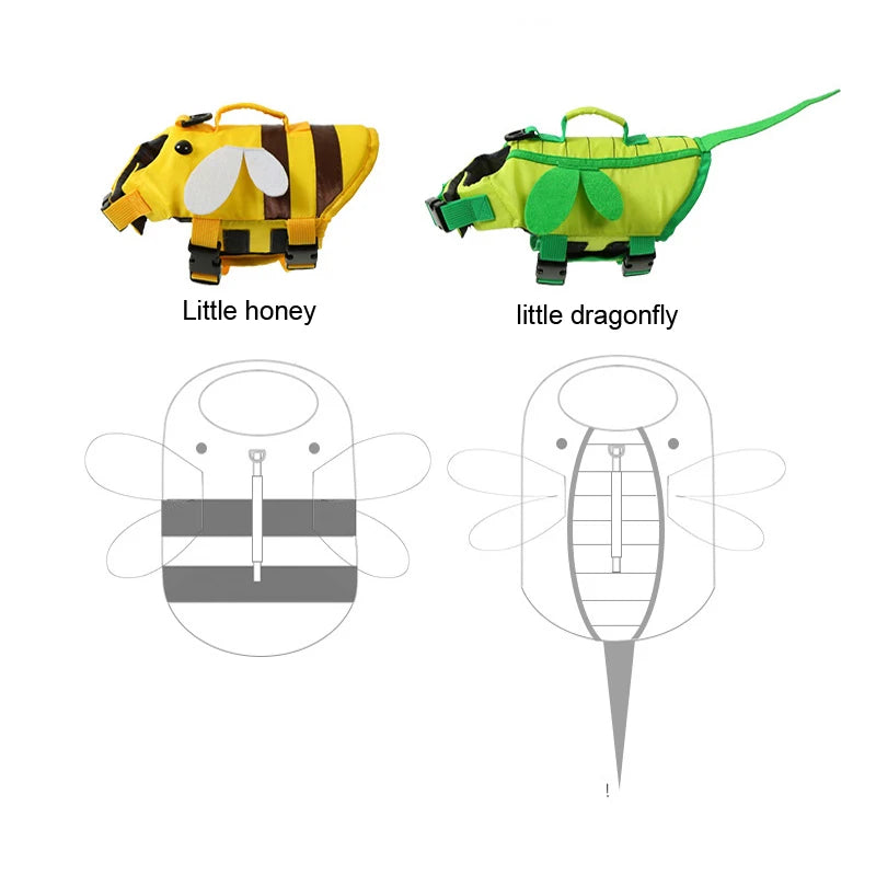 Cute Bee & Dragonfly Dog Life Jacket – Waterproof Safety Vest for Cats & Small Dogs