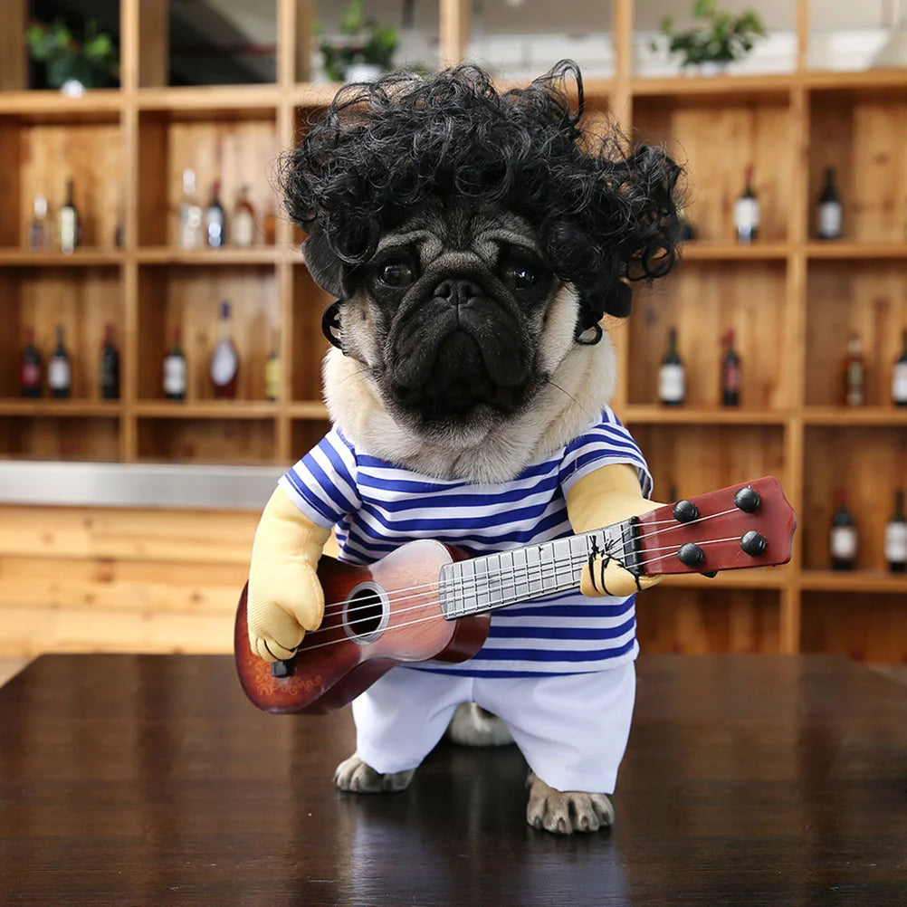 Guitar Player Pet Costume – Funny Dog Outfit for Parties & Holidays | Christmas Gift for Pets | Puppy Dress Jacket for Cosplay & Photos