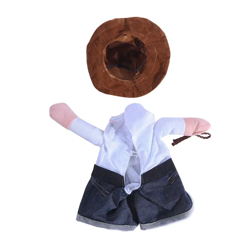 Pet Cowboy Costume Hoodie – Funny Dog & Cat Halloween Outfit | Western Jumpsuit Puppy Clothes