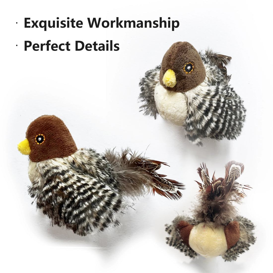 Interactive Electric Chirping Bird Cat Toy – Plush Sparrow with Feather, Catnip & Squeaky Sound | Teasing Toy for Kittens & Indoor Cats
