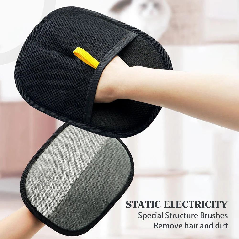 Double-Sided Pet Grooming Gloves – Hair Remover & Static Dedusting Brush for Pets, Furniture, & Clothing (24×16cm)