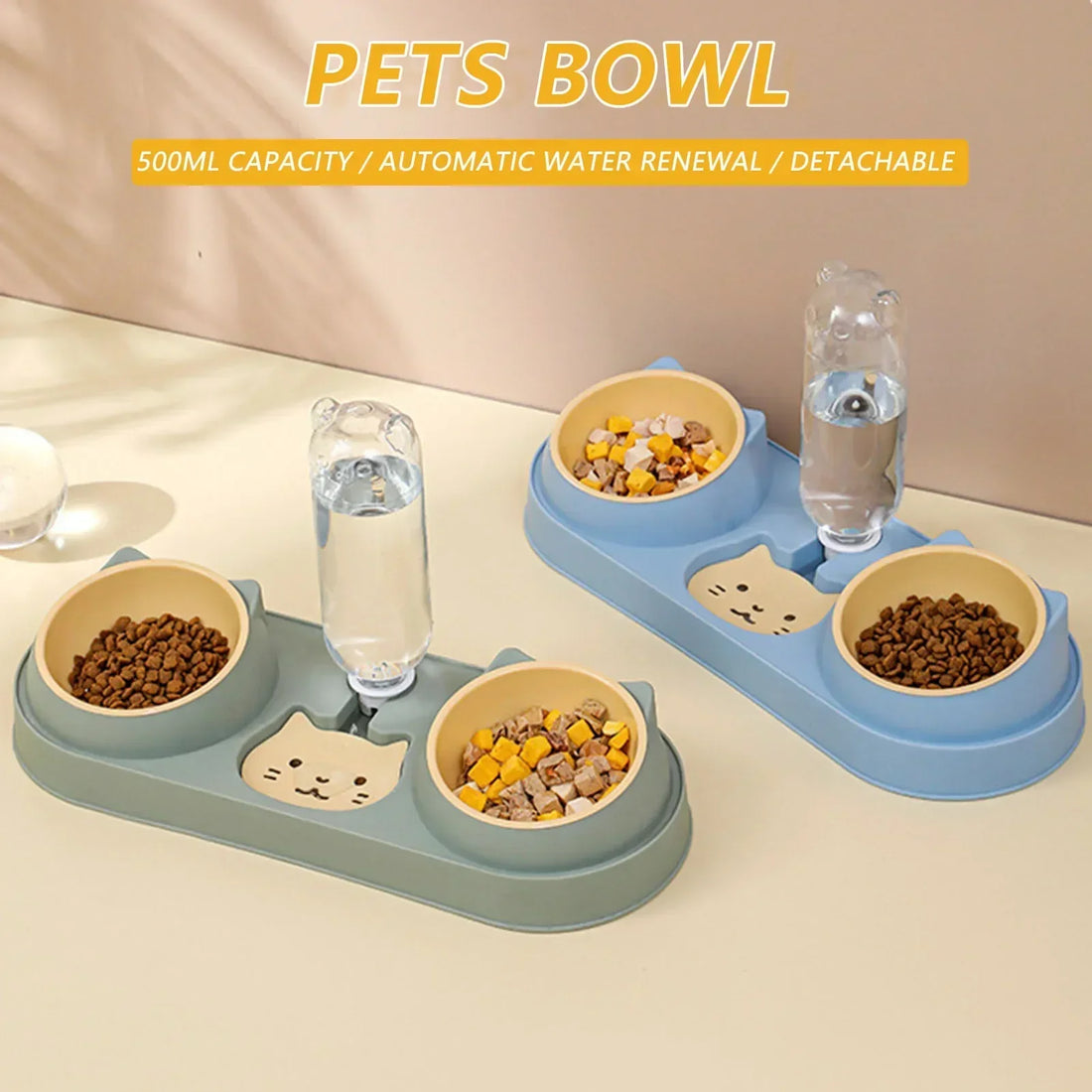 Automatic Cat Water & Food Bowl Set – Raised Double Bowls with Water Fountain | Elevated Pet Feeding Station for Cats & Small Dogs