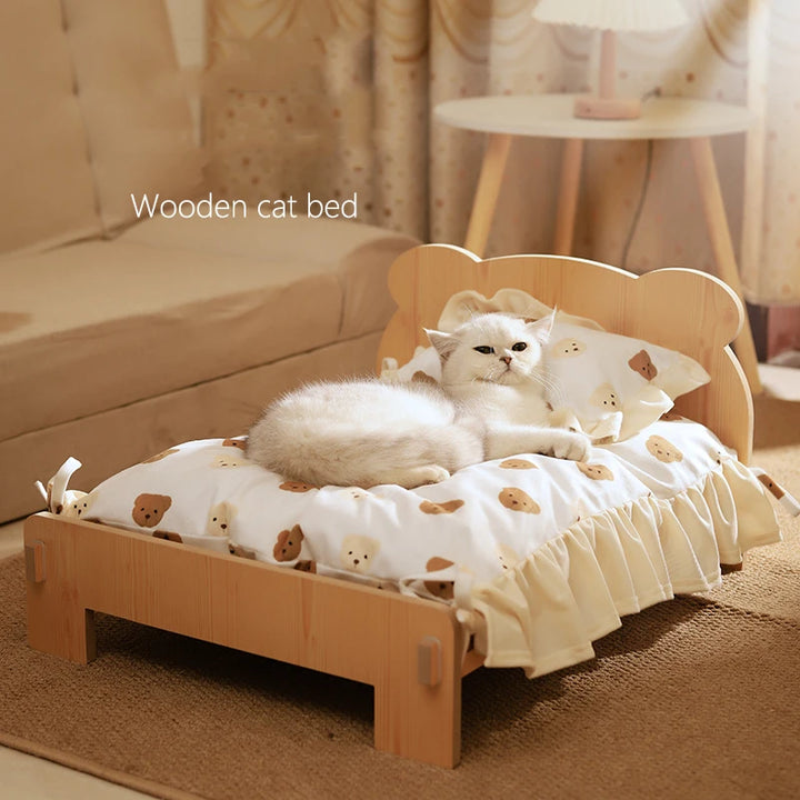 Wooden Cat Bed – Space-Saving Indoor Pet Furniture for Cats & Small Dogs |  Bunk Style with Cozy Cushion (20 × 11 in)