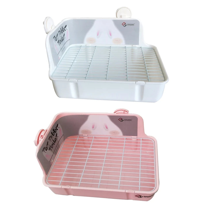 Rabbit Litter Box Toilet – Corner Potty Trainer for Small Pets | Durable Plastic Bunny Potty Tray with Cage Buckles