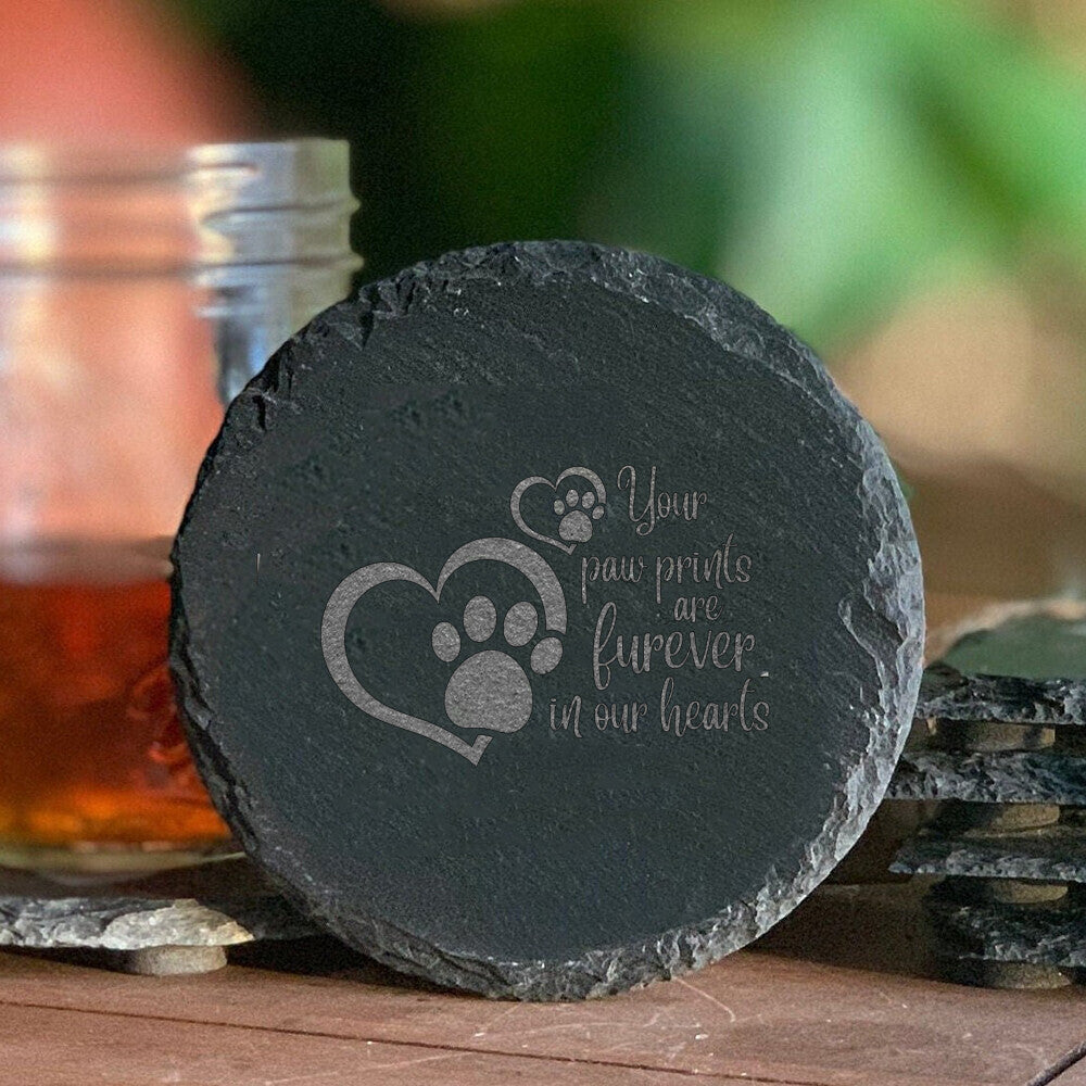 “A Piece of My Heart Lives in Heaven” Pet Memorial Stone – Engraved Ceramic Coaster Plaque for Cat & Dog Loss, Pet Grave Marker Gift