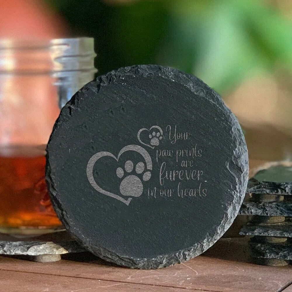 “A Piece of My Heart Lives in Heaven” Pet Memorial Stone – Engraved Ceramic Coaster Plaque for Cat & Dog Loss, Pet Grave Marker Gift