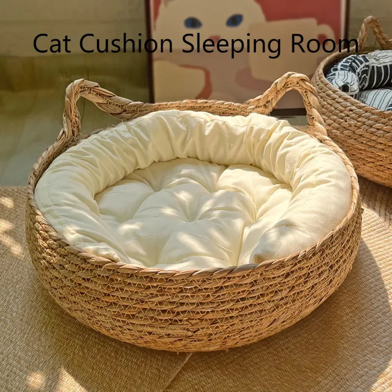 Four Seasons Handmade Woven Cat Nest – 100% Cotton with Washable Pad