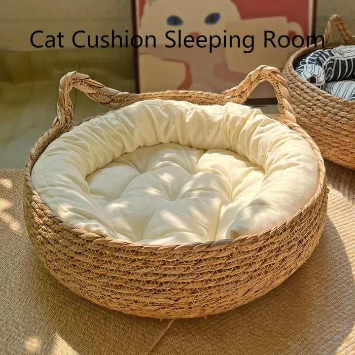 Four Seasons Handmade Woven Cat Nest – 100% Cotton with Washable Pad