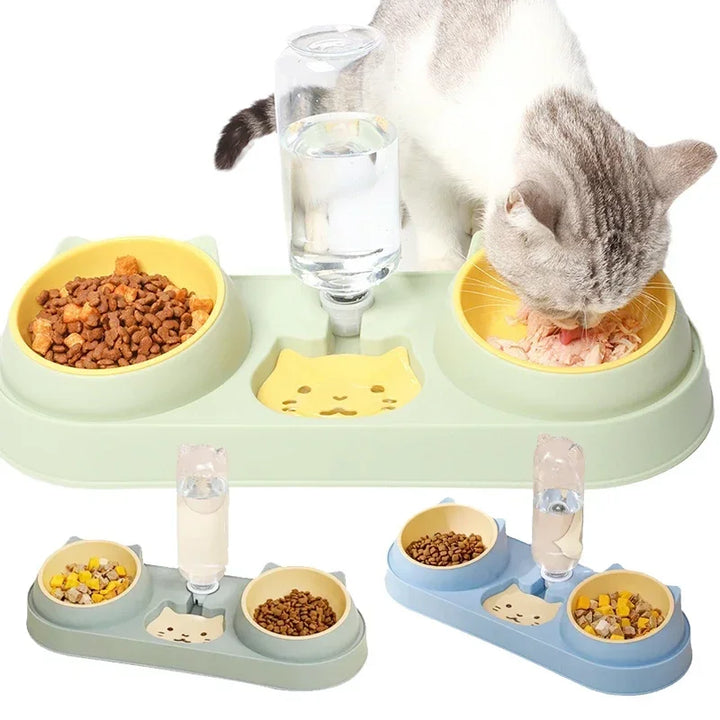 Automatic Cat Water & Food Bowl Set – Raised Double Bowls with Water Fountain | Elevated Pet Feeding Station for Cats & Small Dogs