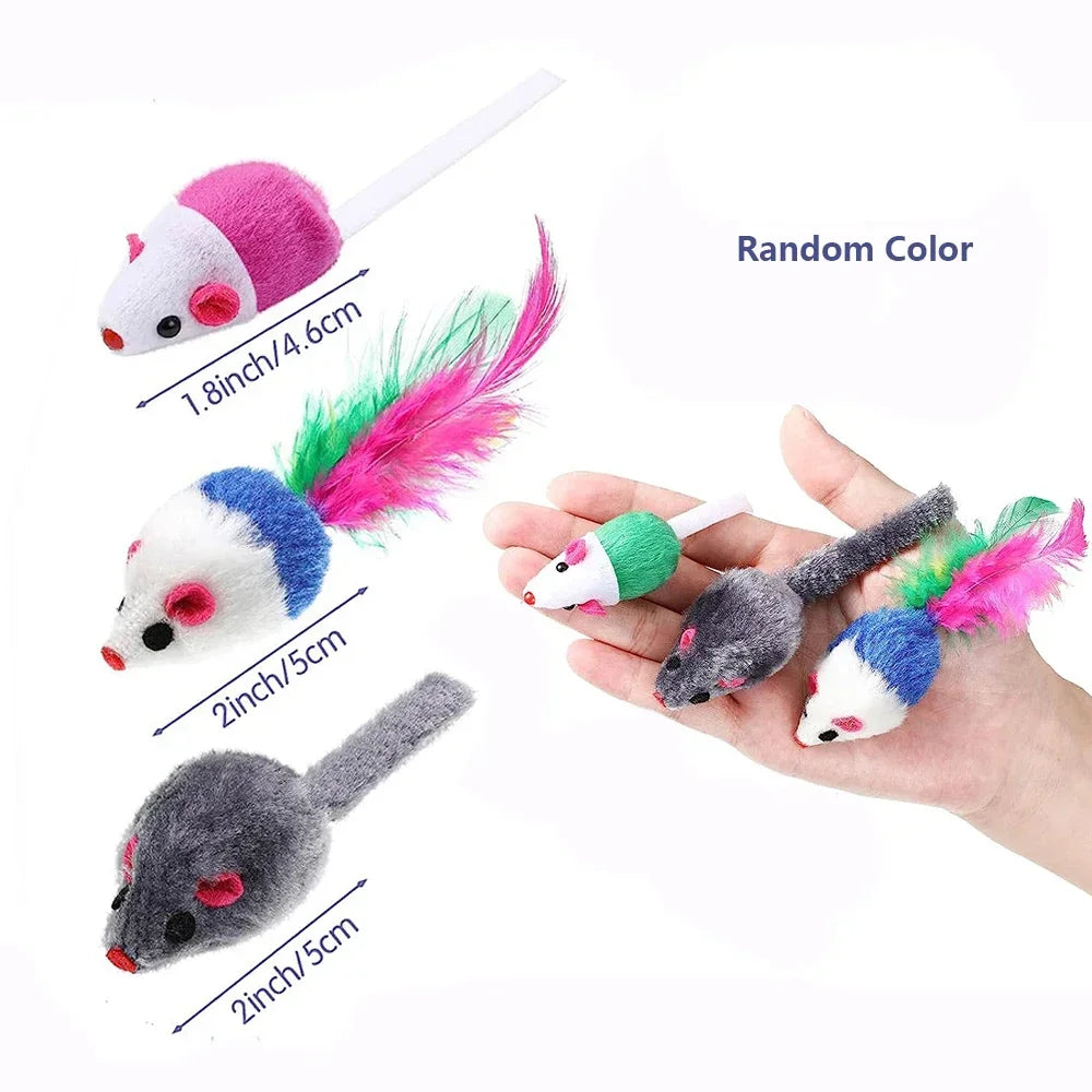 Rattle Cat Mouse Toys – 10PCS Catnip-Filled Faux Fur Mice | Interactive Cat Toys for Indoor Play, Fetch & Hunting Instincts