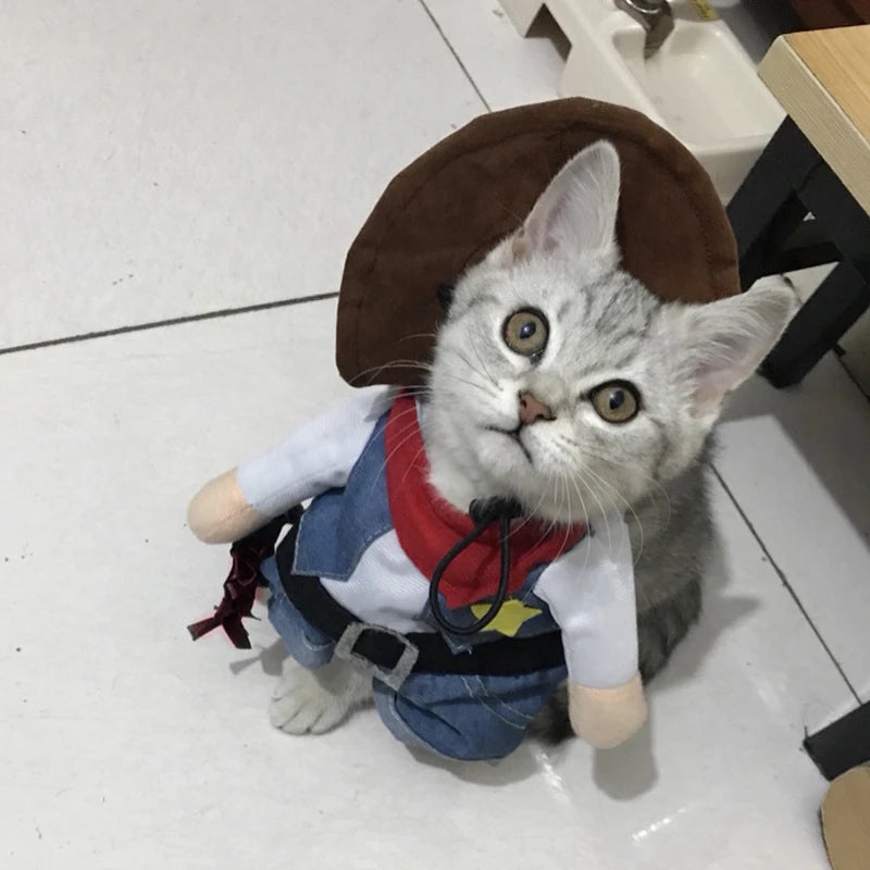 Pet Cowboy Costume Hoodie – Funny Dog & Cat Halloween Outfit | Western Jumpsuit Puppy Clothes