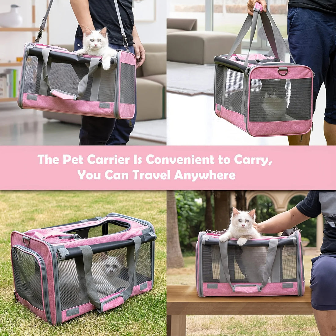 Soft-Sided Pet Carrier for Large & Medium Cats – Breathable Travel Carrier for Big Cats, Small Dogs & Puppies – Airline-Approved Foldable Pet Bag