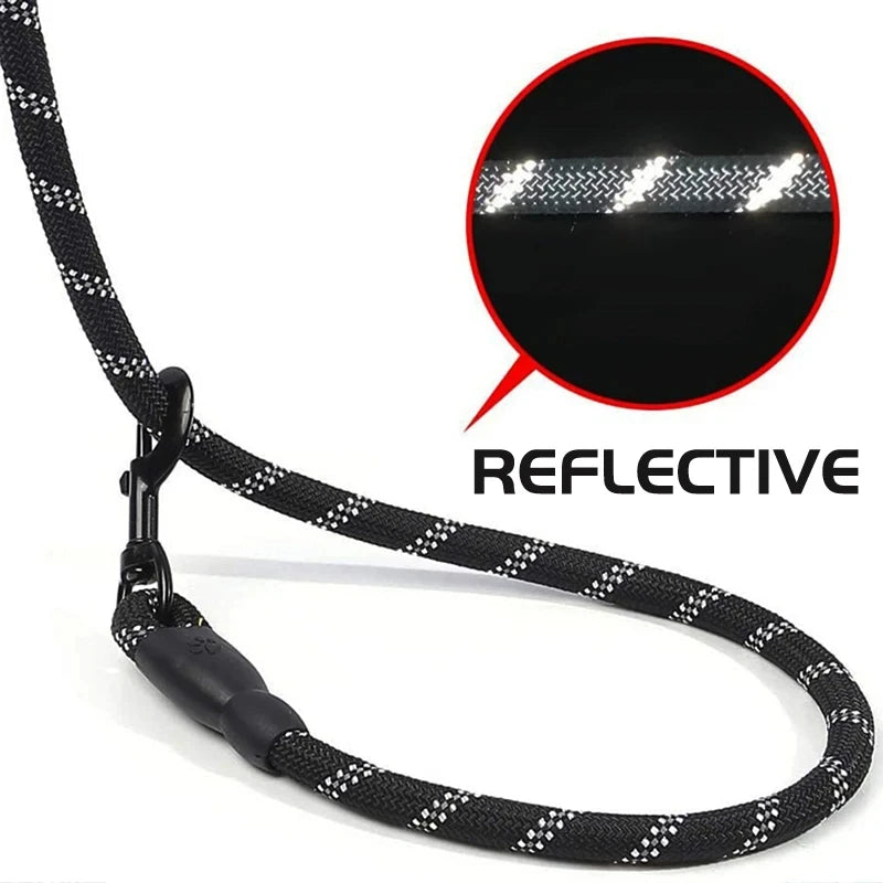Reflective Nylon Dog Leash – Heavy-Duty Braided Rope Lead for Night Walks