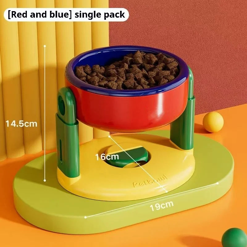 Adjustable Height Double Pet Bowls – Foldable Slow Feeder with Suction Cup Base for Cats & Dogs | 3 Heights, Food & Water Dish (Pink/Red)