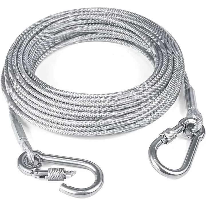 Heavy-Duty Double-Headed Dog Tie-Out Cable Leash – Stainless Steel, Multiple Lengths (6.6 ft to 49 ft)