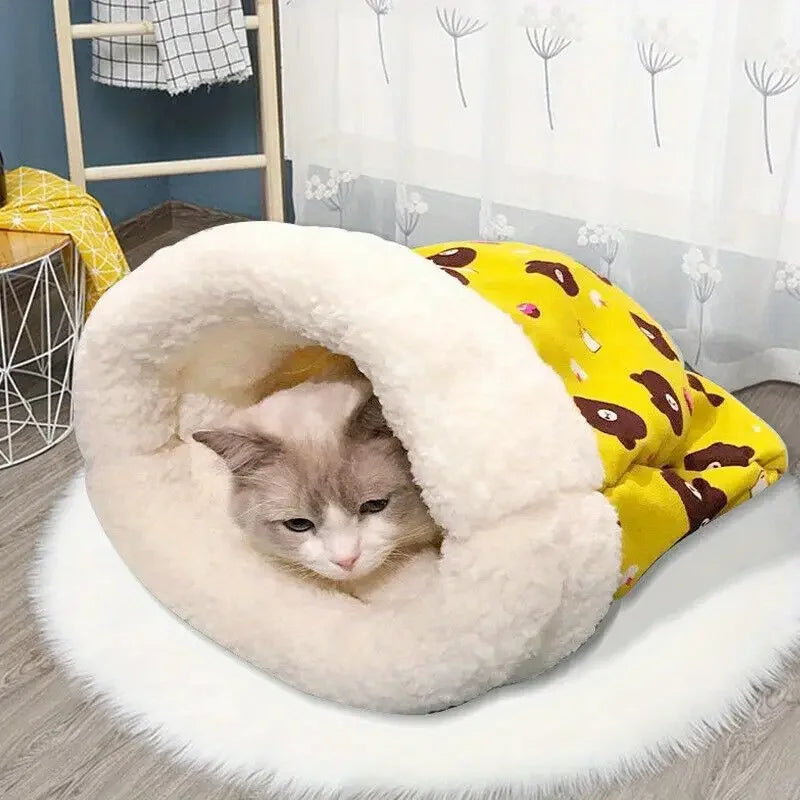Cozy Plush Pet Sleeping Bag – Semi-Enclosed Tunnel Bed for Cats & Small Dogs | Soft, Warm, and Stuffed for Comfort
