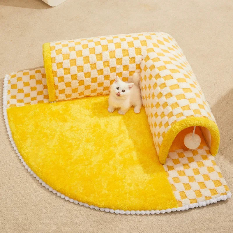 2-in-1 Cat Tunnel Bed – Plush Hideaway Tunnel with Removable Mat & Play Ball 2-in-1 Cat Tunnel Bed – Plush Hideaway Tunnel with Removable Mat & Play Ball