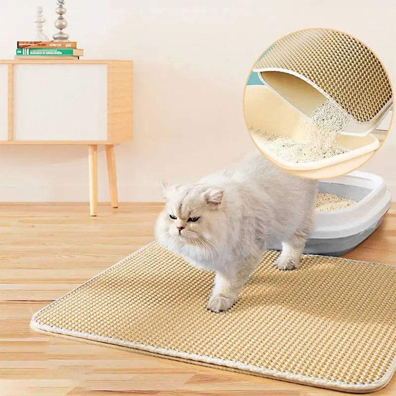 Waterproof Double-Layer Cat Litter Mat – Litter Trapping Clean Pad for Litter Boxes | Non-Slip Pet Floor Mat for Cats