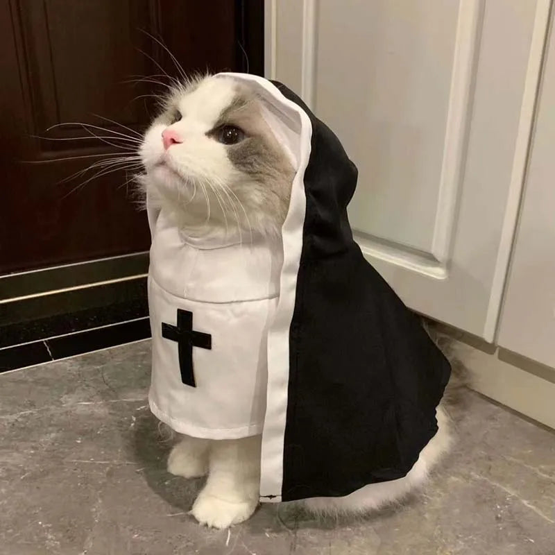 Nun Cat Costume – Funny Pet Outfit for Cats & Small Dogs | Breathable Party Apparel & Photo Prop
