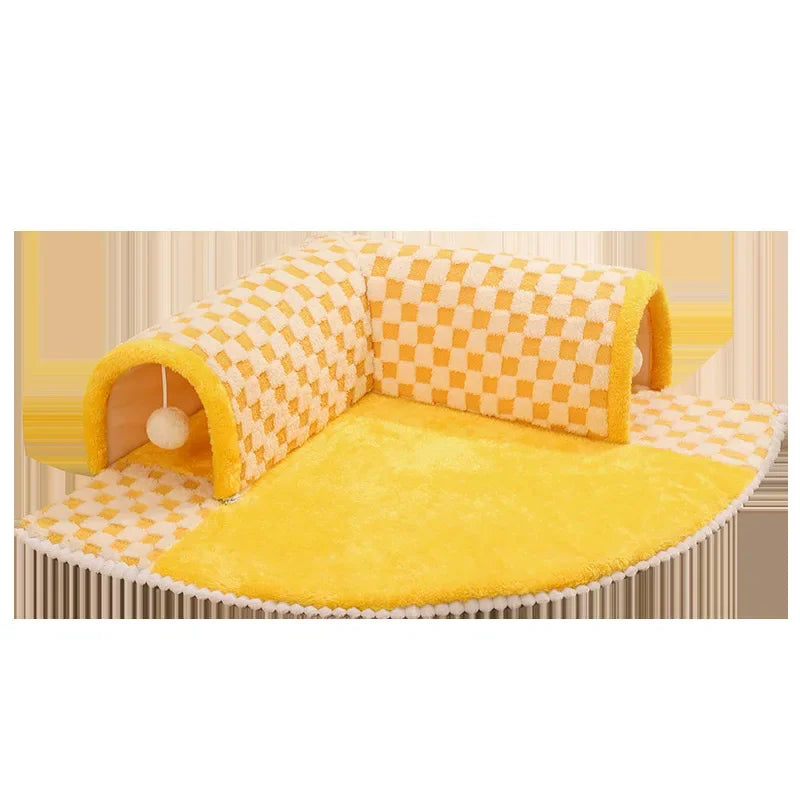 2-in-1 Cat Tunnel Bed – Plush Hideaway Tunnel with Removable Mat & Play Ball 2-in-1 Cat Tunnel Bed – Plush Hideaway Tunnel with Removable Mat & Play Ball