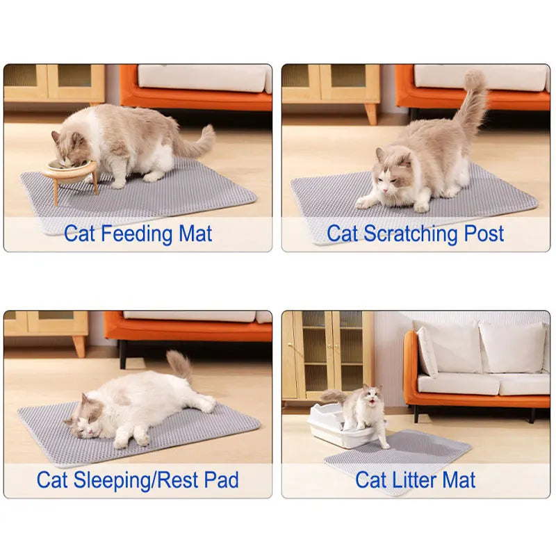 Waterproof Double-Layer Cat Litter Mat – Litter Trapping Clean Pad for Litter Boxes | Non-Slip Pet Floor Mat for Cats