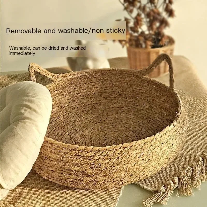 Four Seasons Handmade Woven Cat Nest – 100% Cotton with Washable Pad