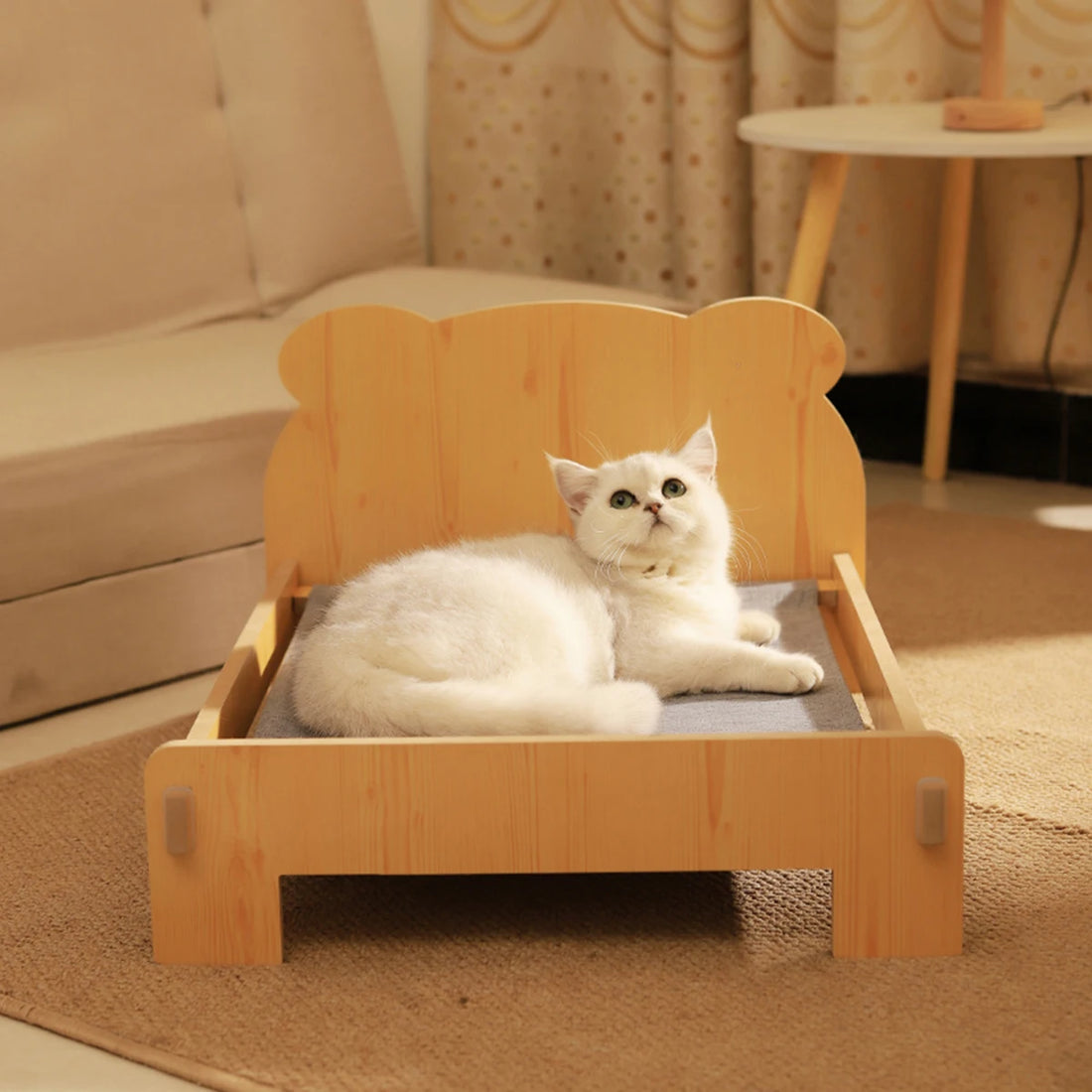 Wooden Cat Bed – Space-Saving Indoor Pet Furniture for Cats & Small Dogs |  Bunk Style with Cozy Cushion (20 × 11 in)