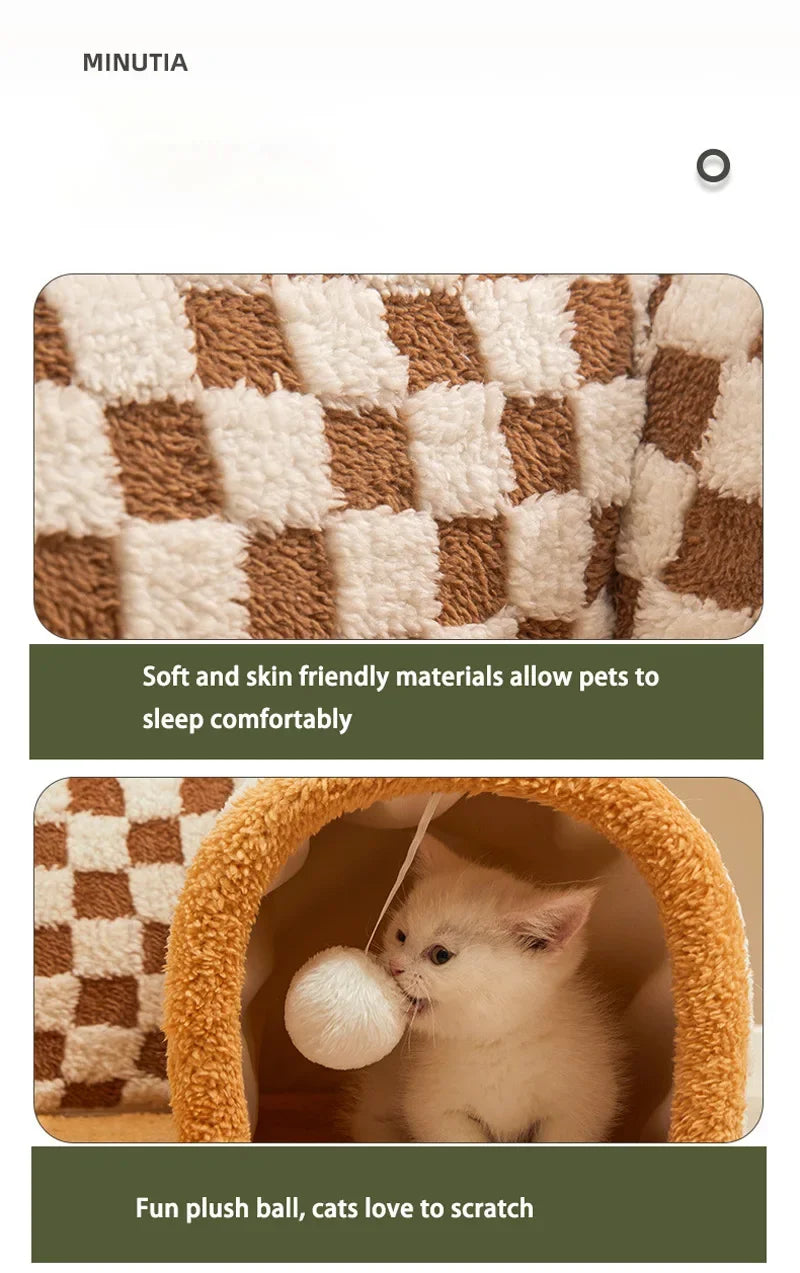 2-in-1 Cat Tunnel Bed – Plush Hideaway Tunnel with Removable Mat & Play Ball 2-in-1 Cat Tunnel Bed – Plush Hideaway Tunnel with Removable Mat & Play Ball