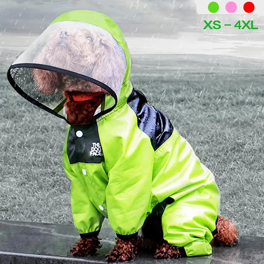 Waterproof Dog Raincoat – The Dog Face Jumpsuit Style Pet Rain Jacket with Hood for Small to Large Dogs