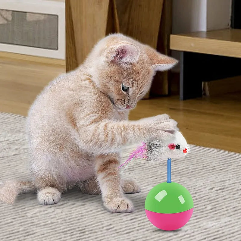 Interactive Non-Tipping Cat & Dog Teaser Toy Set – Self-Standing Mouse Teaser Stick Toys for Playful Pets