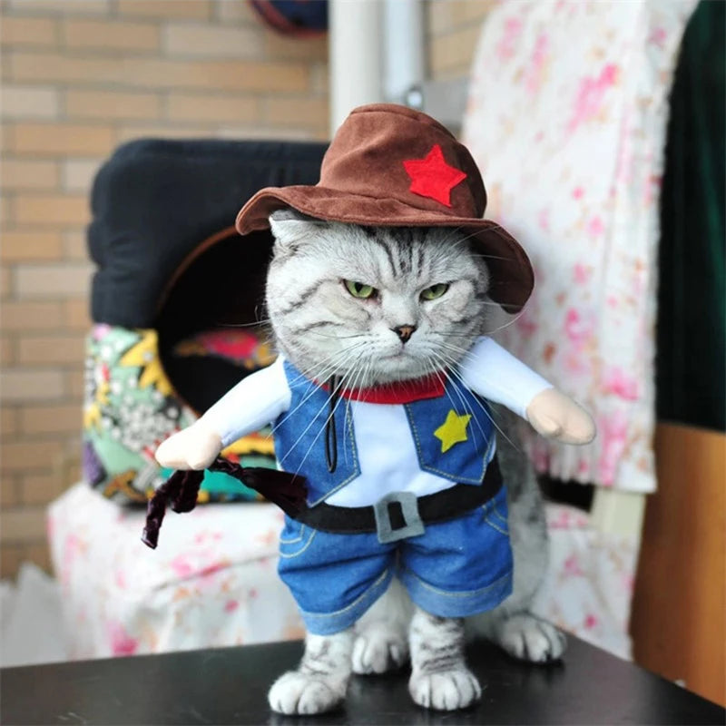 Pet Cowboy Costume Hoodie – Funny Dog & Cat Halloween Outfit | Western Jumpsuit Puppy Clothes