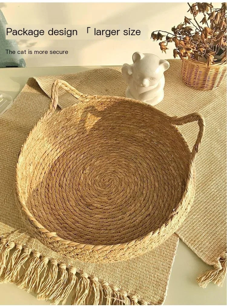Four Seasons Handmade Woven Cat Nest – 100% Cotton with Washable Pad