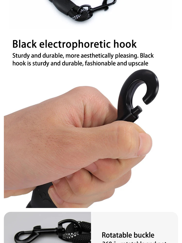 Reflective Nylon Dog Leash – Heavy-Duty Braided Rope Lead for Night Walks
