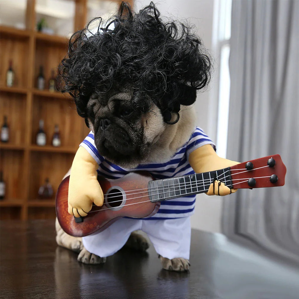 Guitar Player Pet Costume – Funny Dog Outfit for Parties & Holidays | Christmas Gift for Pets | Puppy Dress Jacket for Cosplay & Photos