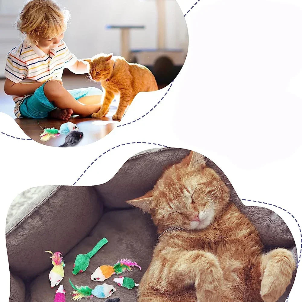 Rattle Cat Mouse Toys – 10PCS Catnip-Filled Faux Fur Mice | Interactive Cat Toys for Indoor Play, Fetch & Hunting Instincts