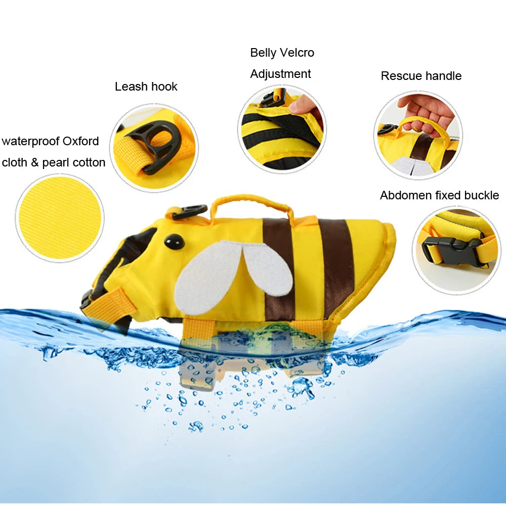 Cute Bee & Dragonfly Dog Life Jacket – Waterproof Safety Vest for Cats & Small Dogs