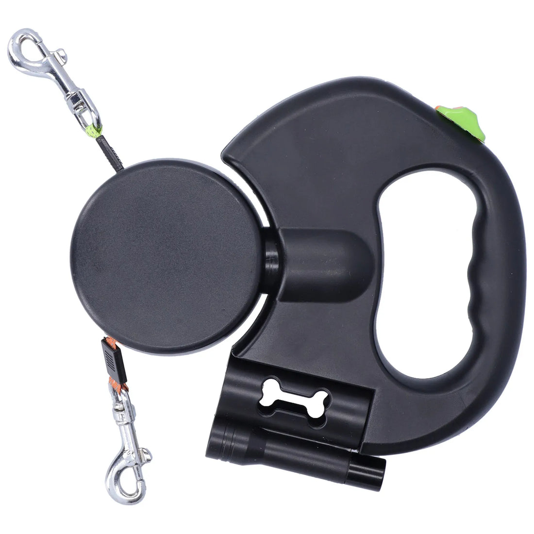 Dual Retractable Dog Leash with LED Flashlight & Waste Bag Dispenser – 360° Tangle-Free Design for 2 Dogs (Up to 33 lbs Each)