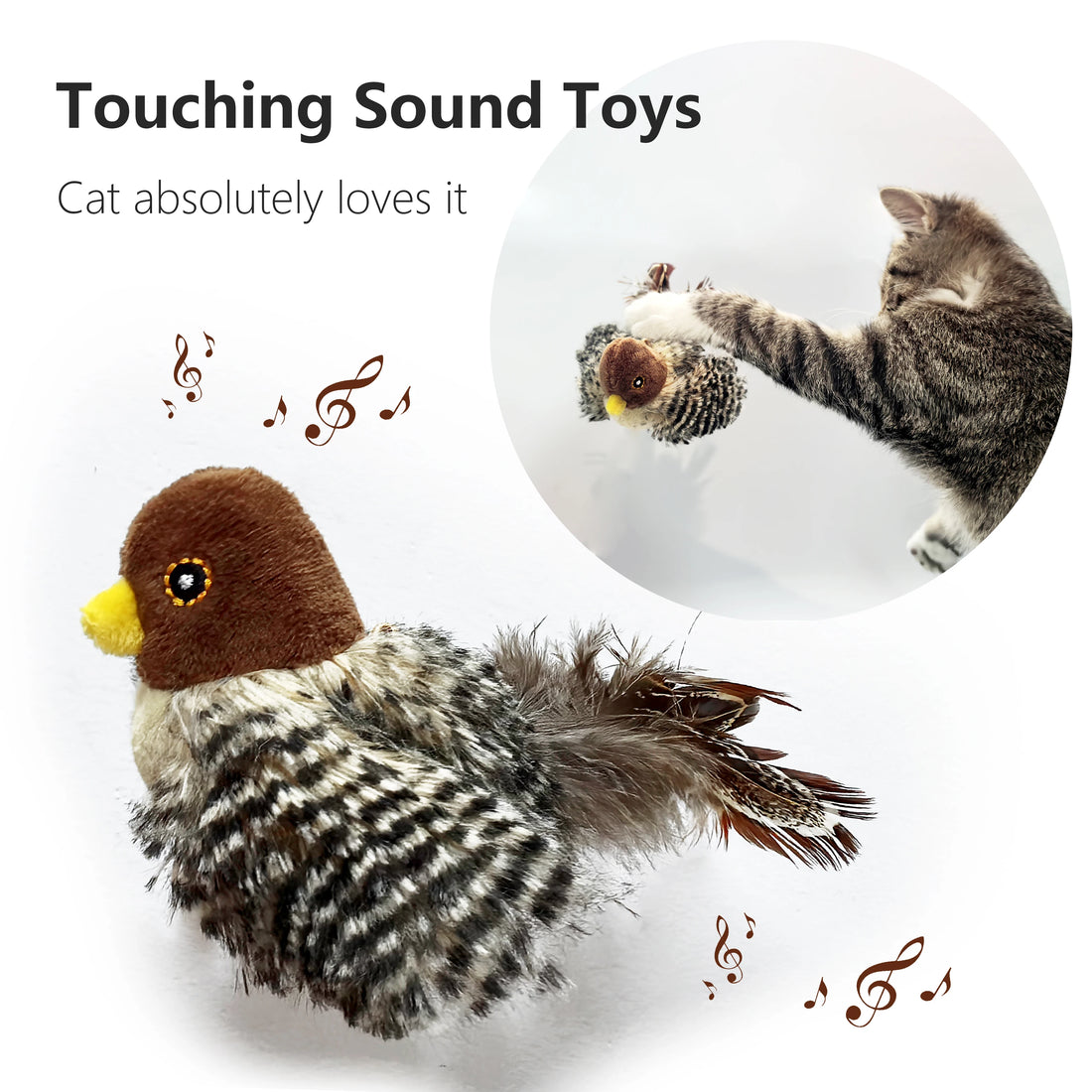 Interactive Electric Chirping Bird Cat Toy – Plush Sparrow with Feather, Catnip & Squeaky Sound | Teasing Toy for Kittens & Indoor Cats