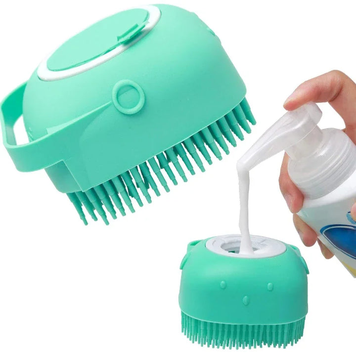 2-in-1 Dog Shampoo Brush with Dispenser – 80ml (2.7oz) Silicone Bath Scrubber for Dogs & Cats, Short Hair Pet Grooming Comb