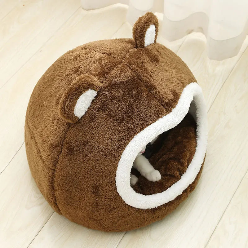 Funny Cat Bed – Warm Plush Cave Tent for Cats & Small Dogs | Ultra-Soft Pet House Lounger Cushion | Winter Cozy Pet Supplies