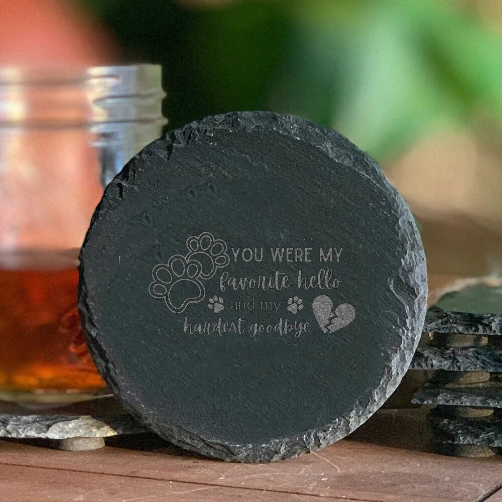 “A Piece of My Heart Lives in Heaven” Pet Memorial Stone – Engraved Ceramic Coaster Plaque for Cat & Dog Loss, Pet Grave Marker Gift