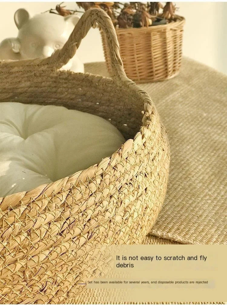 Four Seasons Handmade Woven Cat Nest – 100% Cotton with Washable Pad