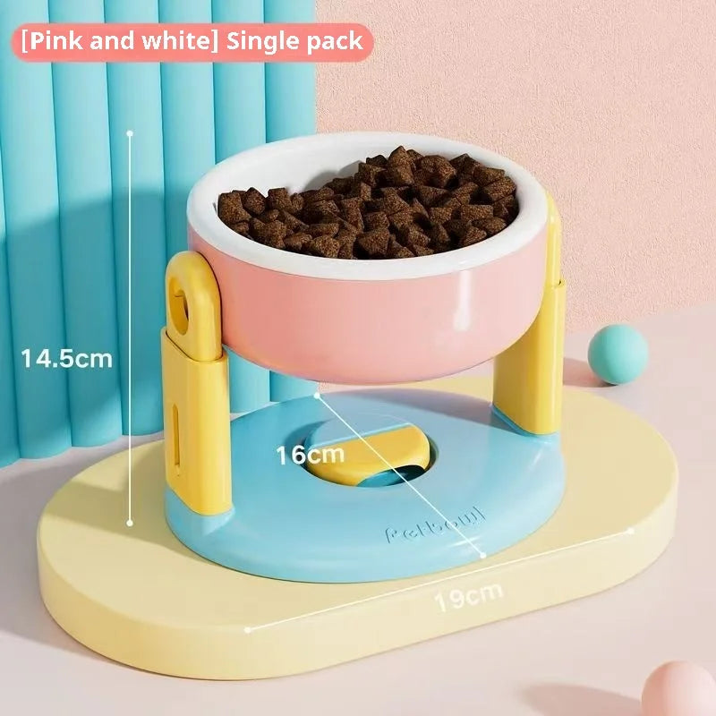 Adjustable Height Double Pet Bowls – Foldable Slow Feeder with Suction Cup Base for Cats & Dogs | 3 Heights, Food & Water Dish (Pink/Red)