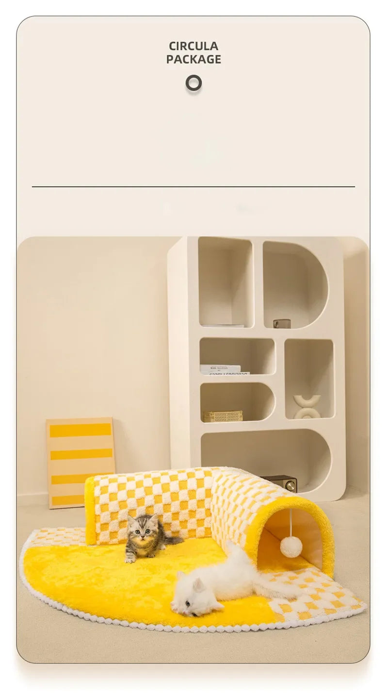 2-in-1 Cat Tunnel Bed – Plush Hideaway Tunnel with Removable Mat & Play Ball 2-in-1 Cat Tunnel Bed – Plush Hideaway Tunnel with Removable Mat & Play Ball