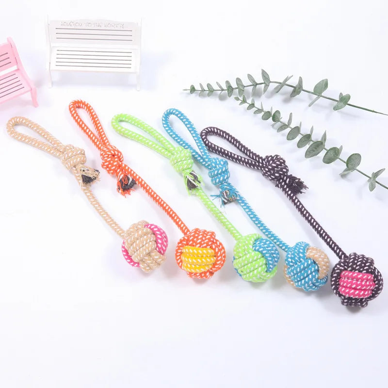 Interactive Cotton Rope Dog Toy Ball – Dental Chew & Toothbrush Toy for Puppies and Small to Large Dogs