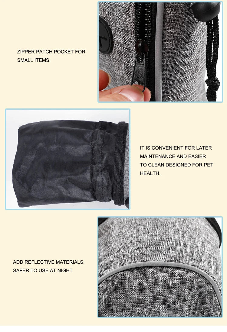 Dog Treat Training Pouch with Built-In Poop Bag Dispenser – Pet Snack Bag for Toys, Kibble & Treats – Adjustable Waist Belt for Outdoor Dog Training