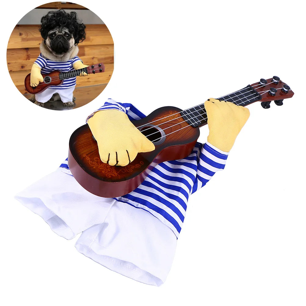 Guitar Player Pet Costume – Funny Dog Outfit for Parties & Holidays | Christmas Gift for Pets | Puppy Dress Jacket for Cosplay & Photos