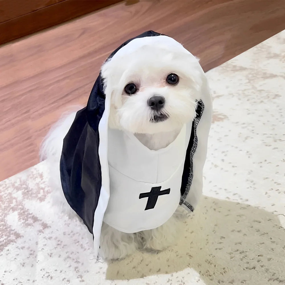Nun Cat Costume – Funny Pet Outfit for Cats & Small Dogs | Breathable Party Apparel & Photo Prop