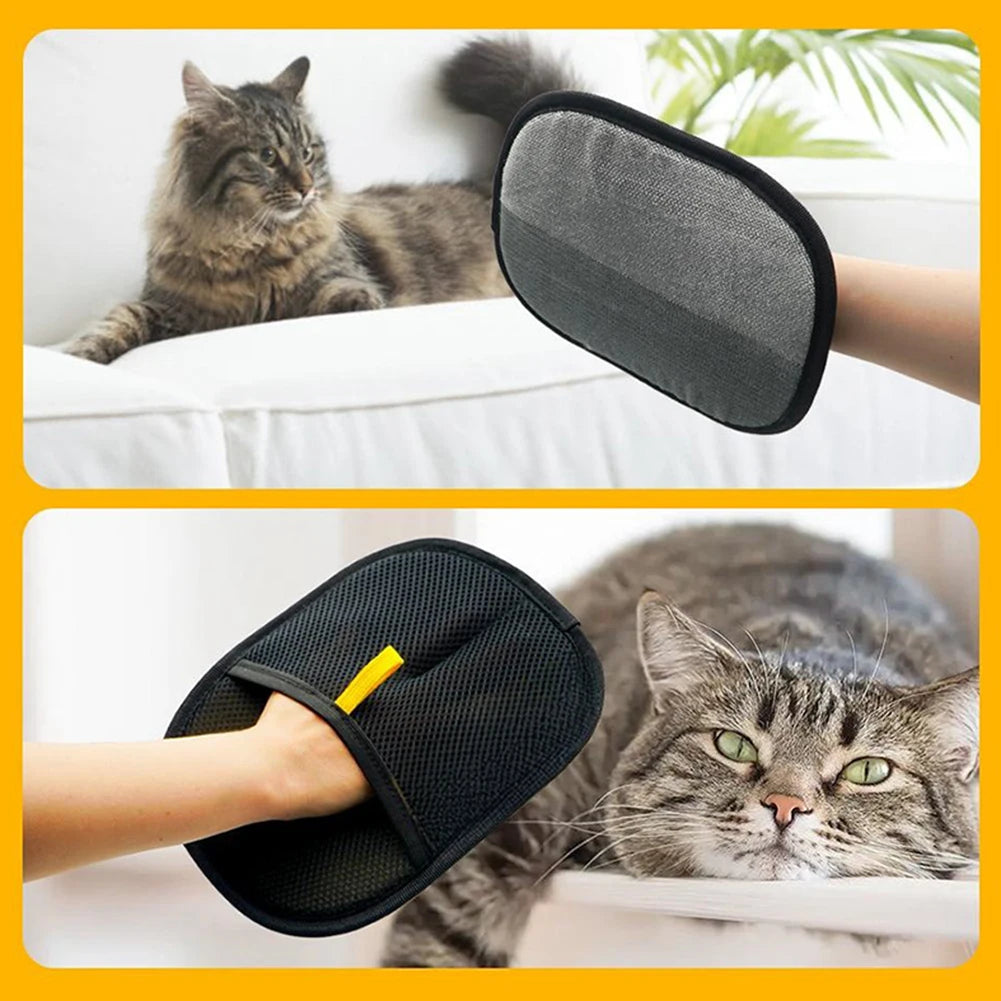 Double-Sided Pet Grooming Gloves – Hair Remover & Static Dedusting Brush for Pets, Furniture, & Clothing (24×16cm)