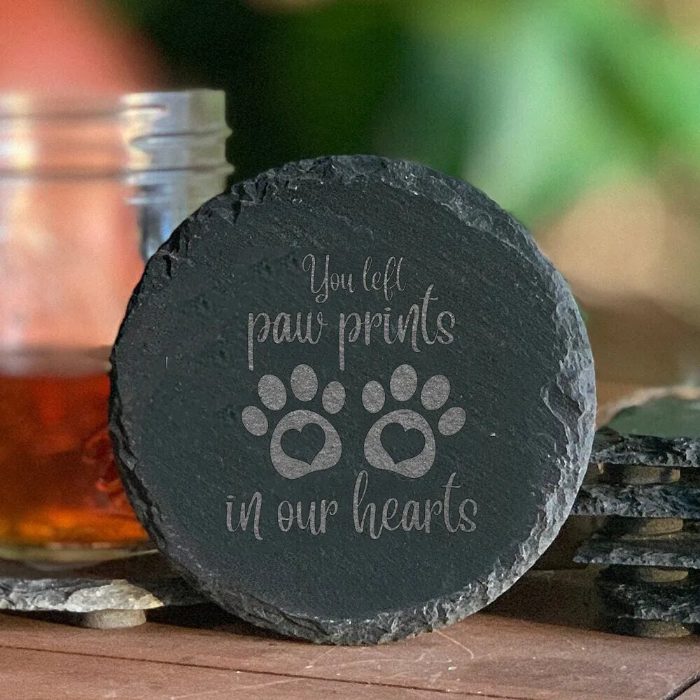 “A Piece of My Heart Lives in Heaven” Pet Memorial Stone – Engraved Ceramic Coaster Plaque for Cat & Dog Loss, Pet Grave Marker Gift